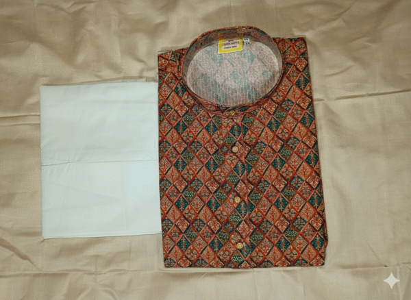 men's geometric embroided print kurta set