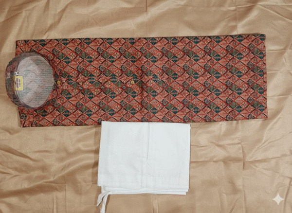 men's geometric embroided print kurta set