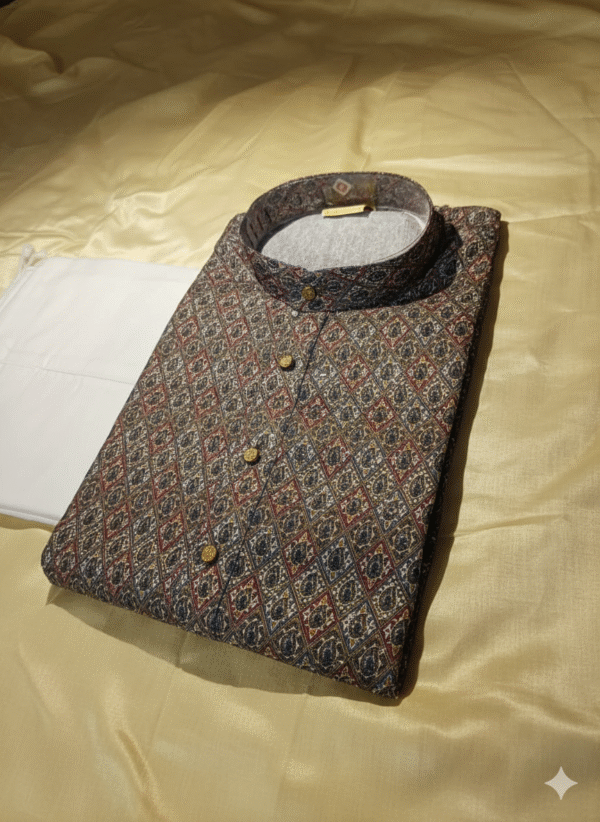 grey geometric embroided print kurta set