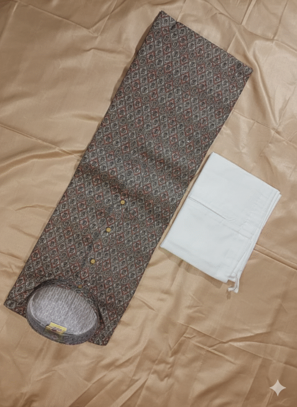 grey geometric embroided print kurta set