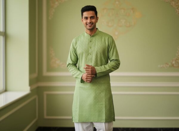 Parrot Green embroided Kurta Set