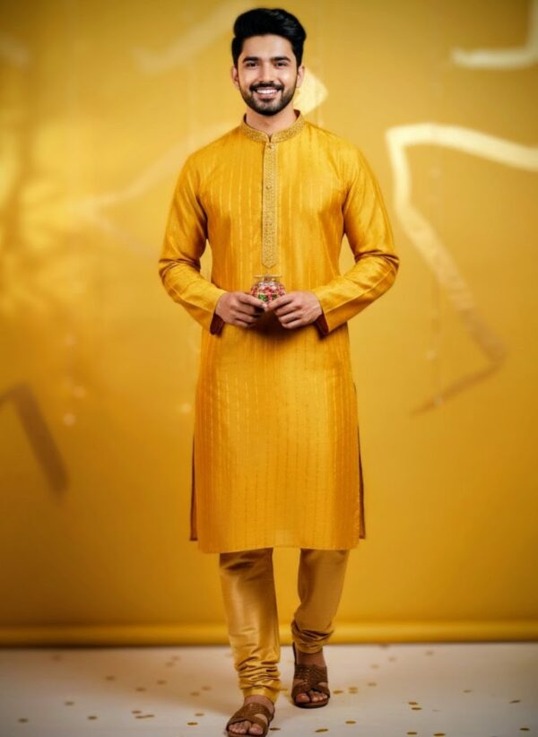 Mustard Yellow embroided Kurta Pajama Set